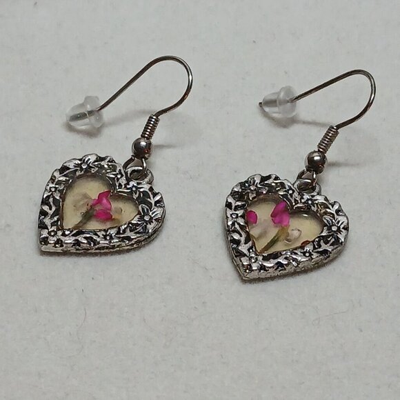 Vintage Fashion Costume Jewelry Metal Silver Tone Flower Hoop Earrings #75W - Picture 1 of 9